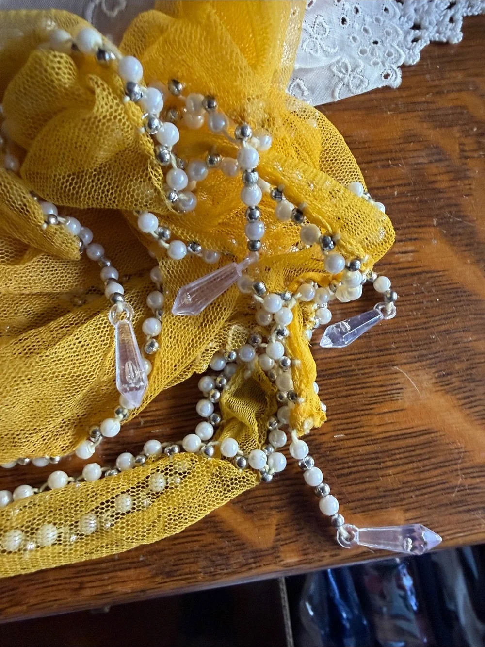 Bright Pink and Yellow Beaded Sheer Scarf - Women's Wrap
